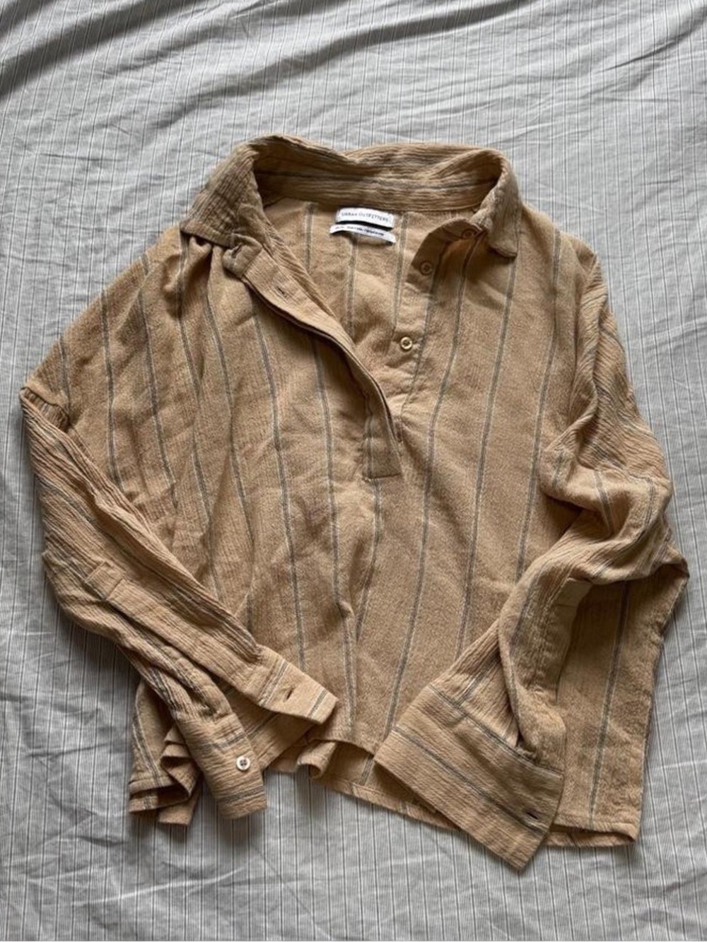 Urban Outfitters Beige Striped Button-Down Pullover Shirt